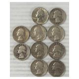 10 WASHINGTON QUARTERS 90%SILVER