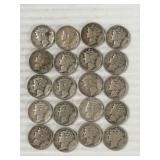 20 MERCURY DIMES 90% SILVER