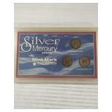 3 PCS. SILVER MERCURY DIMES MINT MARK SET
