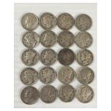 20 MERCURY DIMES 90% SILVER