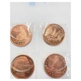 4 - 1 oz ADVP copper rounds .999 fine