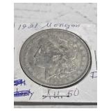 1921 D AU 50 MORGAN SILVER DOLLAR