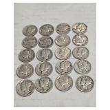 20 MERCURY DIMES 90% SILVER