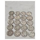 20 MERCURY DIMES 90% SILVER