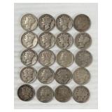 20 MERCURY DIMES 90% SILVER