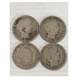 4-BARBER HALVES 90% SILVER