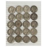20 MERCURY DIMES 90% SILVER