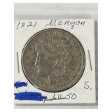 1921-S AU 50 MORGAN SILVER DOLLAR