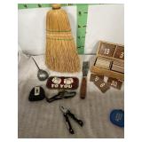 WHISK BROOM. TAPE MEASURES