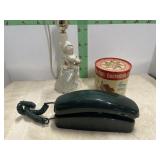 LAMP, PHONE & CHOCOLATE TIN