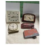 OLD ALARM CLOCKS AND METAL CARS