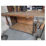 WOOD BENCH STEEL FRAME 38"X64"X33"  ON WHEELS