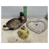 MALLARD DUCK DISH, HONEY POT, & HEART