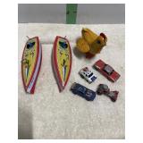 TIN BOATS & 2 HOTWHEELS RED LINE CARS