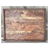 Wood Relief Panel Depicting Fish Scene