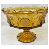 Coin Glass Compote, Fostoria, Amber