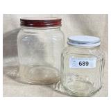 2) Clear Glass Storage Jars w/Metal Lids