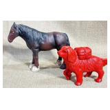 Cast Iron Dog Bank & Horse Figurine