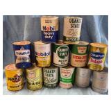Motor Oil Cans, assorted, a few are full
