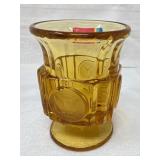Coin Glass Footed Cigarette Urn, Fostoria, Amber
