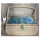 Wicker Sewing Basket w/sewing notions