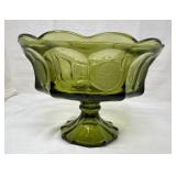Coin Glass Compote, Fostoria, Olive Green