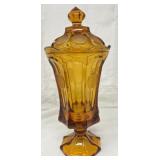 Coin Glass Footed Urn & Lid, Fostoria, Amber