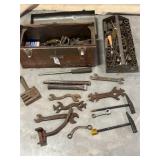 Hand Tools & Sockets in old metal tool box