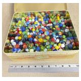 Mixed Glass Marbles in Whitman's Tin Box