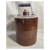 Brown Stoneware Jug w/cork stopper & bail handle