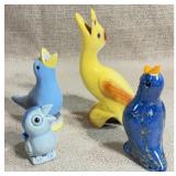 Ceramic Pie Birds, 4; yellow broken/repaired beak