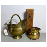 Wooden Match Box, Brass Pot, Coal Scuttle