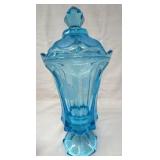 Coin Glass Footed Urn & Lid, Fostoria, Blue