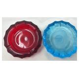 Coin Glass Ashtrays, Fostoria, Blue & Red
