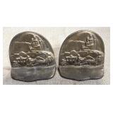 Cast Metal Carriage Scene Bookends Pair