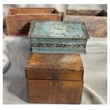 Four Wooden Boxes & One Tin Box