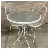 White Metal Patio Bistro Set w/Glass Top