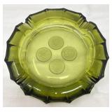 Coin Glass Double Ashtray, Fostoria, Olive Green