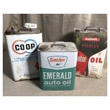 Metal Oil Cans by Sinclair, CO-OP, Allstate, 3
