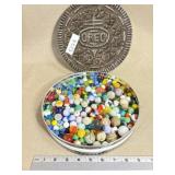 Assorted Glass Marbles in Oreo Tin