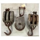 3) Wooden & Iron Pulley Blocks