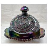Iridescent Carnival Glass Covered Butter Dish