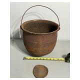 Cast Iron Kettle w/Handle, with hole in bottom