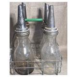 4) Master MFG Co Oil Bottles w/wire Carrier