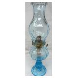 Coin Glass Oil Lamp, Fostoria, Blue, globe has
