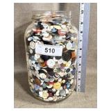 Glass Jar Filled w/Assorted Old Buttons