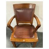 Wood & Leather Armchair w/nailhead trim