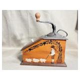 Wooden coffee grinder w/crank, painted folk art