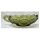 Coin Glass Handled Nappy, Fostoria, Olive Green