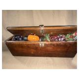 Wooden  Box with Hinged Lid & Decor